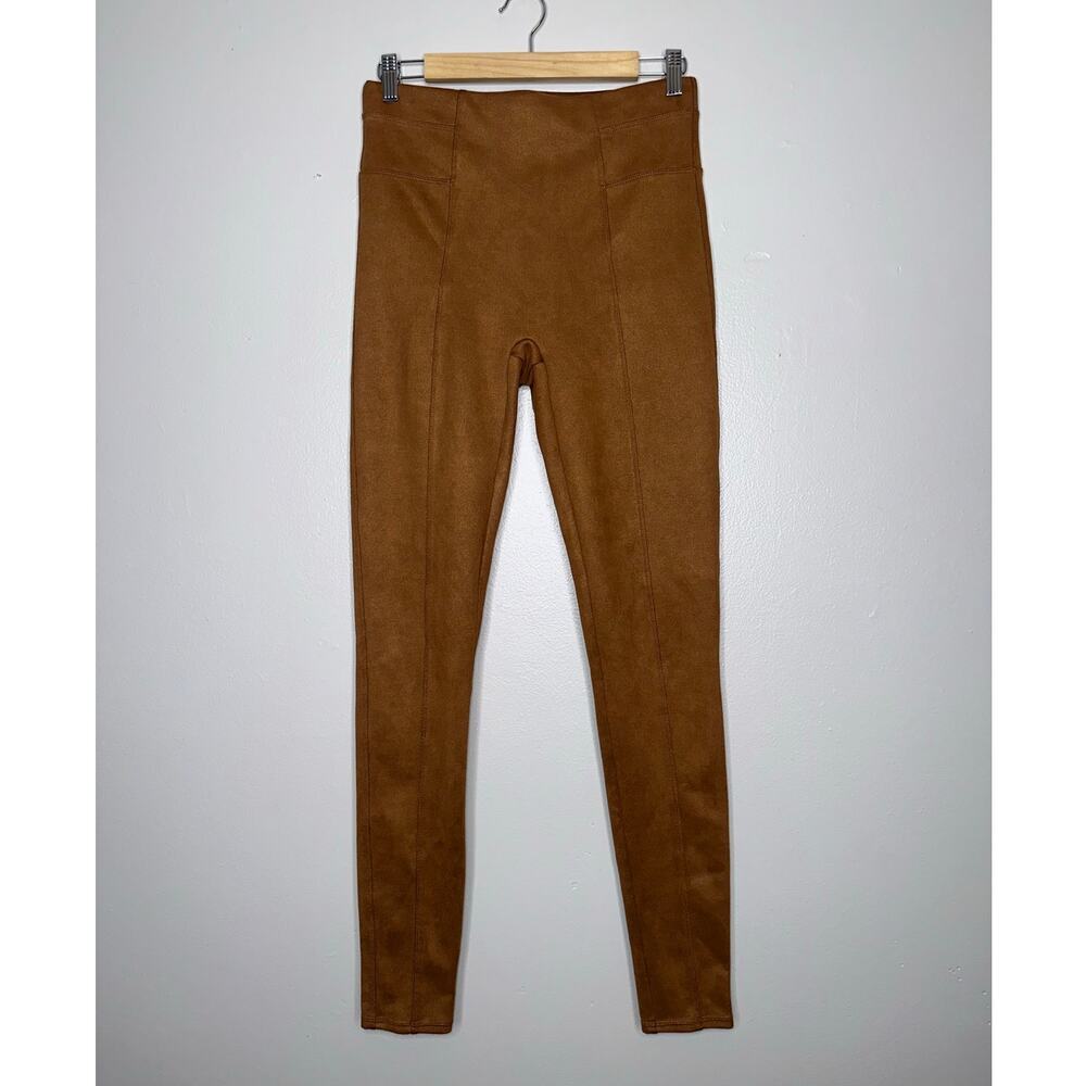Spanx Faux Suede Shaping Leggings Medium Rich Caramel Brown High Rise - Picture 2 of 8